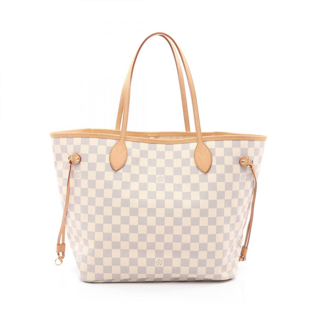 Louis Vuitton Neverfull Damier Tote Bag Canvas Leather Azur White